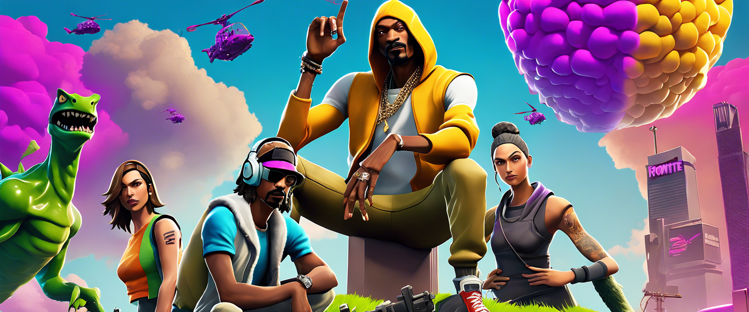 A giant Snoop Dogg performs during Fortnite's latest kaiju-themed virtual concert.