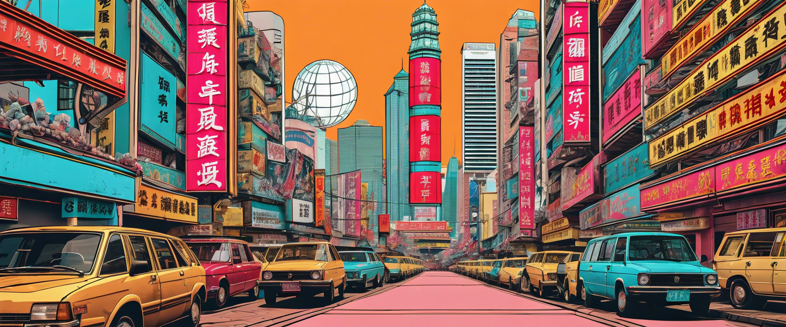 Illustration of Bitcoin and mortgage icons in a Hong Kong setting.