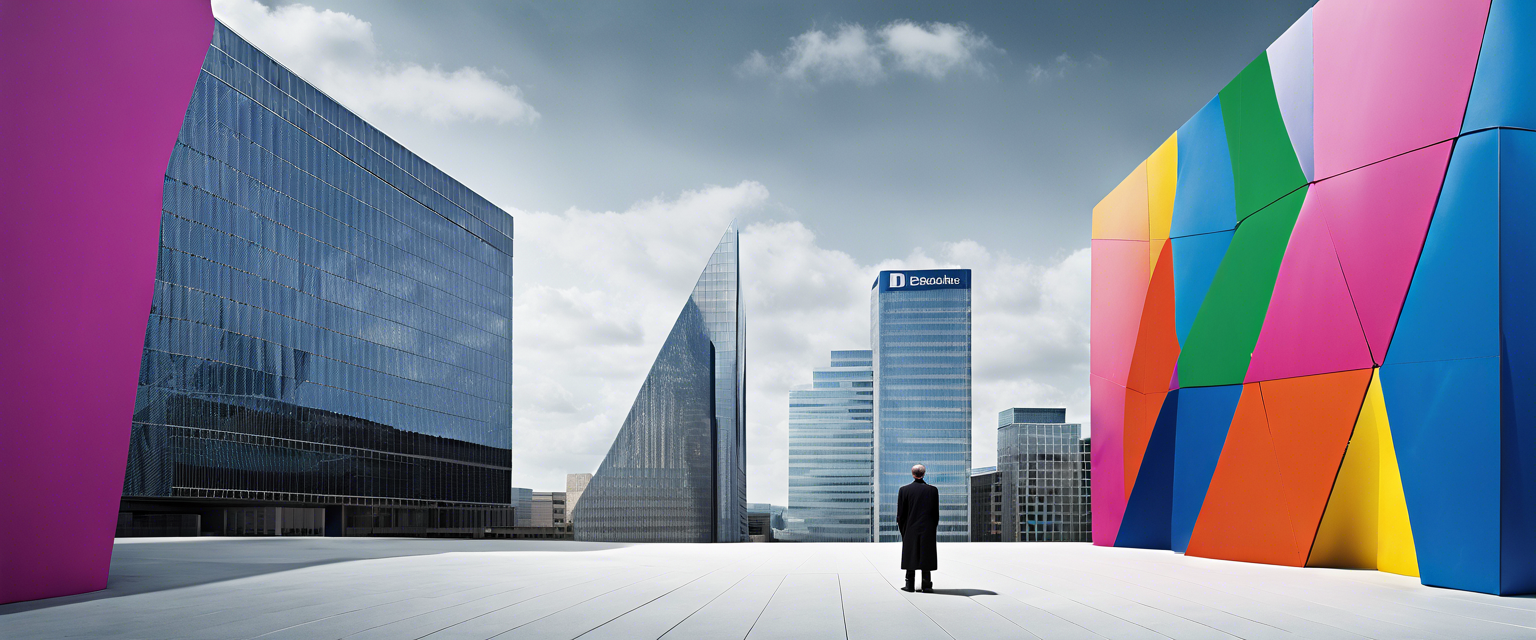 Deutsche Bank logo with European Central Bank building background