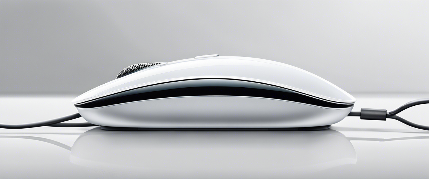 Image of Apple Magic Mouse showing the charging port on the bottom.