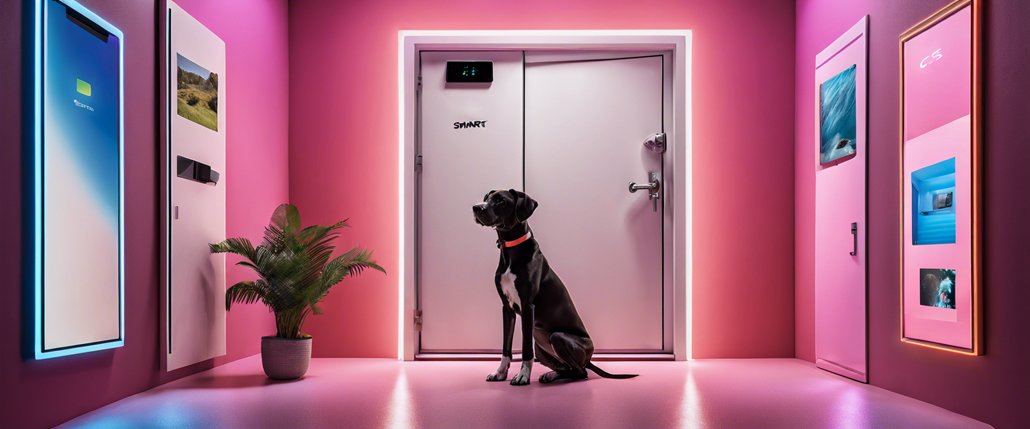 Pawport smart dog door with RGB lighting and Bluetooth technology.