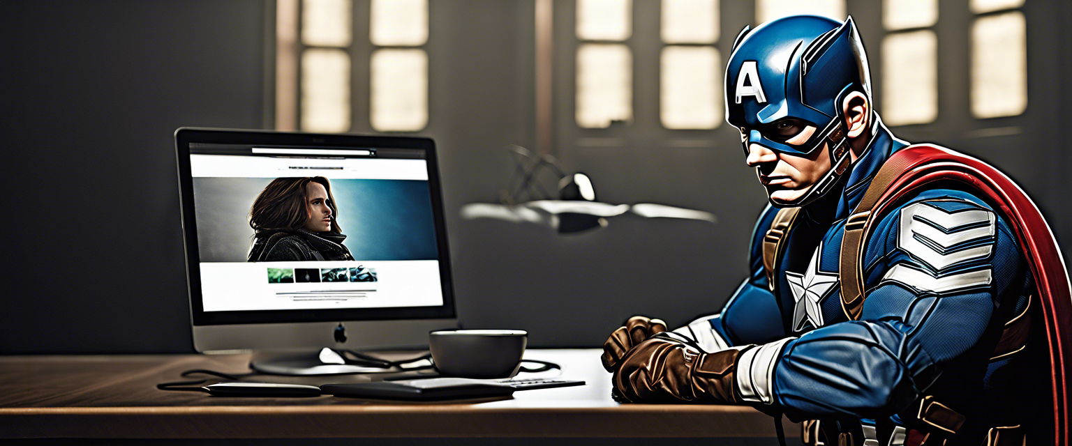 Captain America ad for Microsoft AI laptops featuring Falcon and Surface Laptop 7