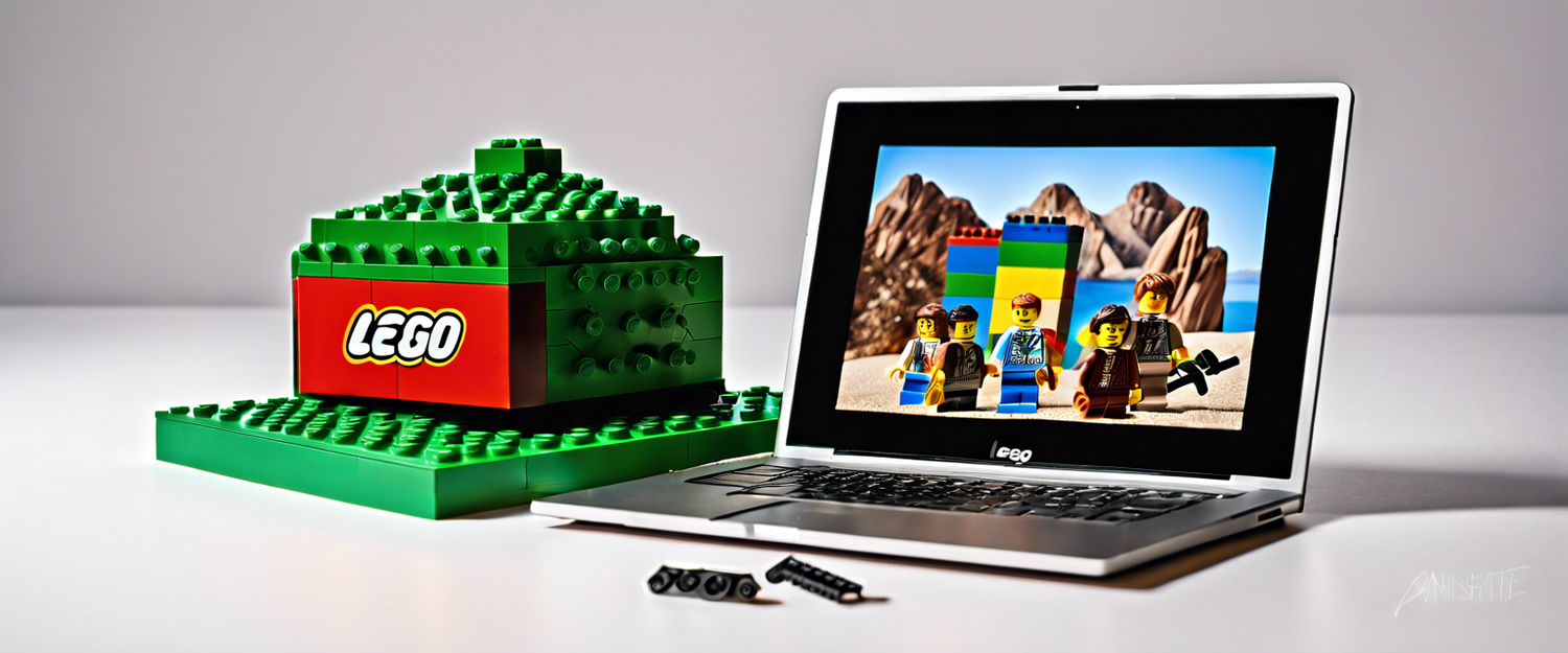 Framework laptop accessorized with Lego using a 3D-printed adapter.