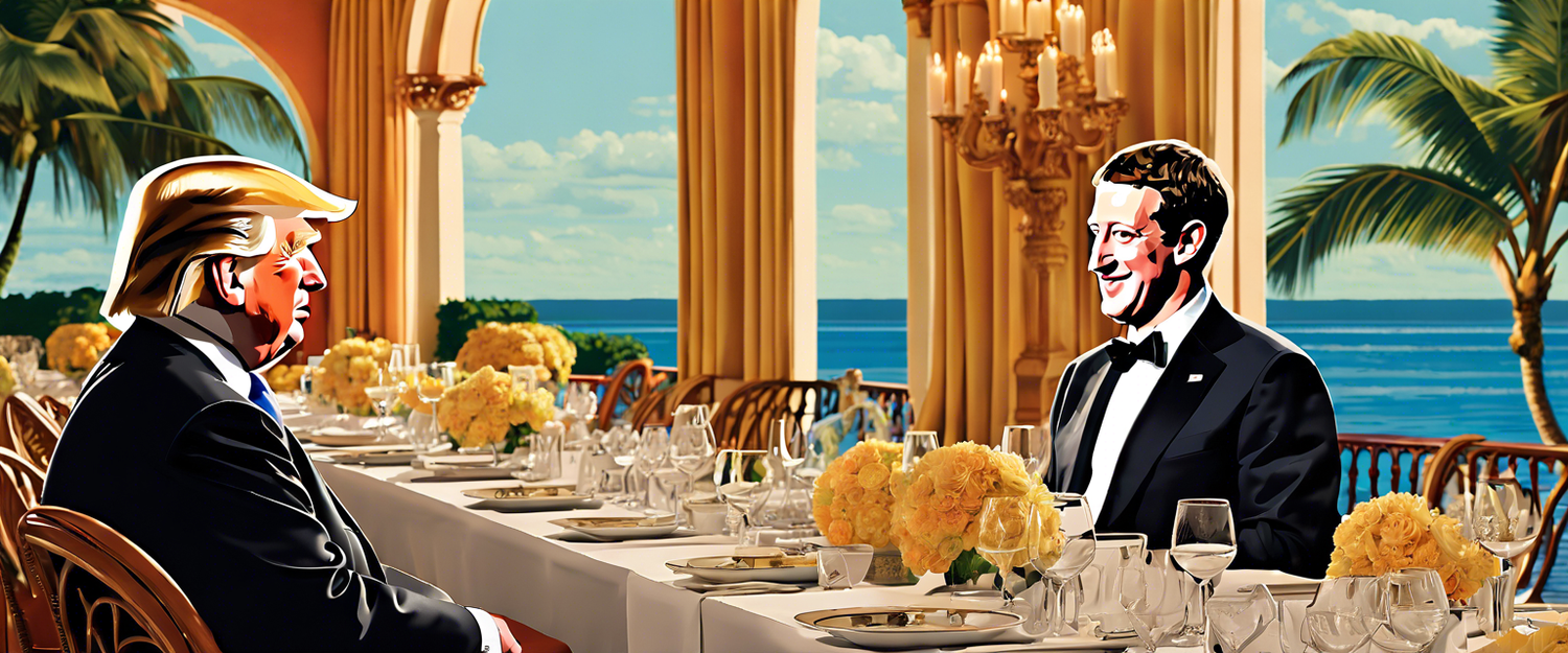 Mark Zuckerberg and Donald Trump meeting for dinner at Mar-a-Lago.