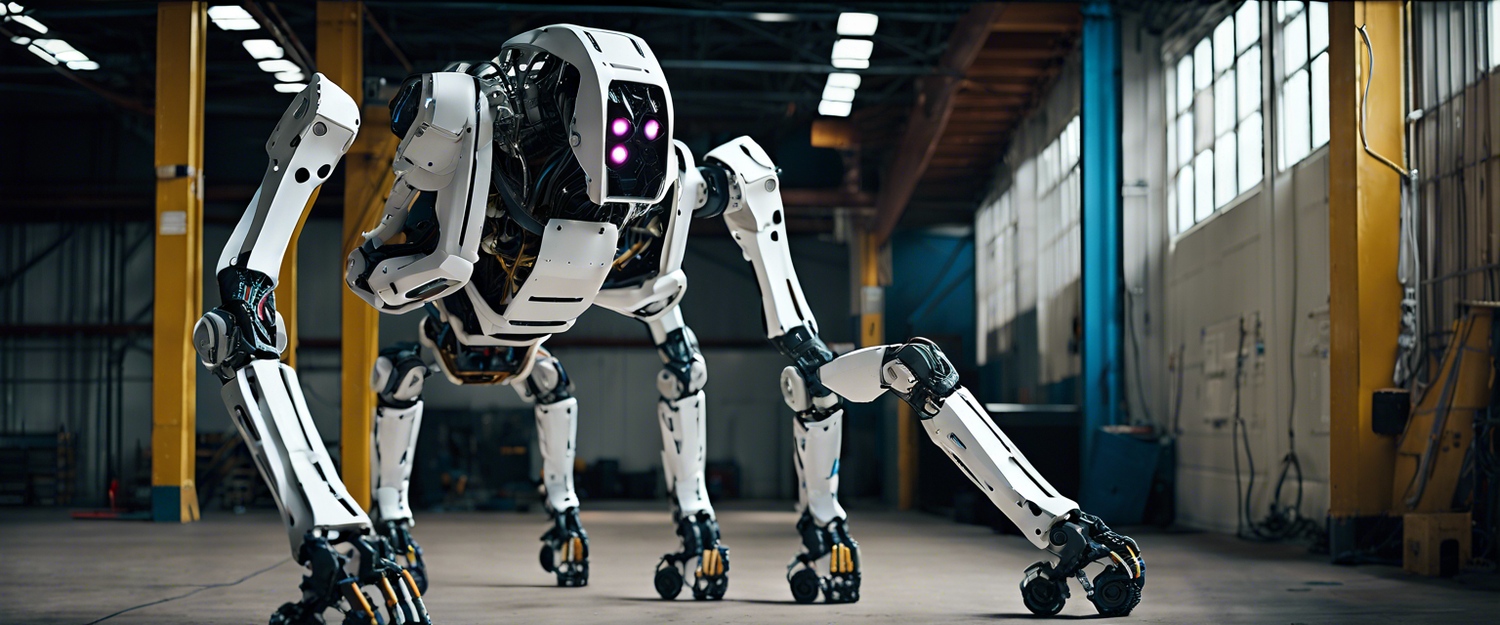 Boston Dynamics Atlas robot sorting parts in a factory environment.