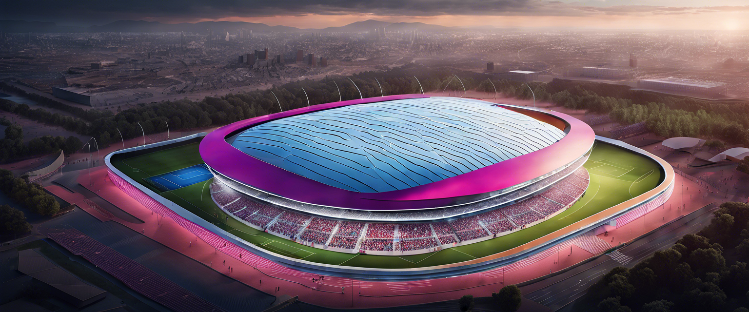 Innovative football stadium design reflecting community and technology enhancements.