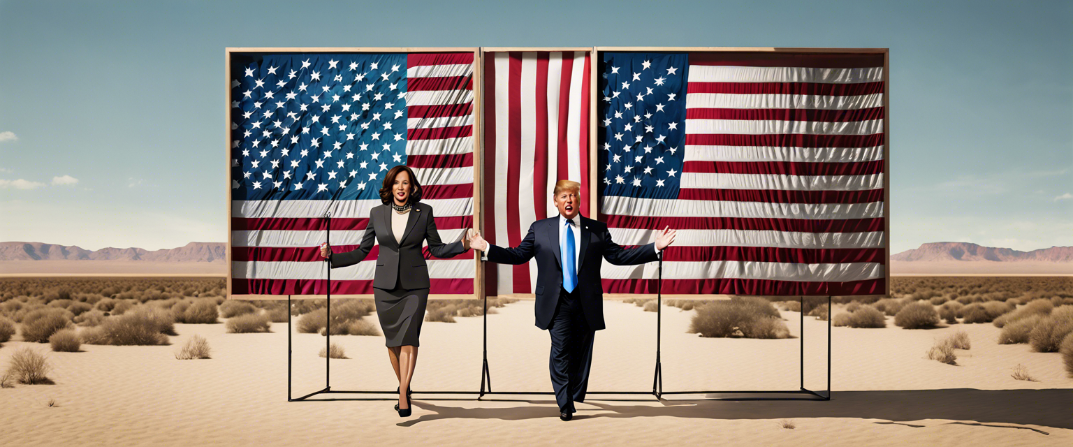 Kamala Harris and Donald Trump competing in swing states for the 2024 election.