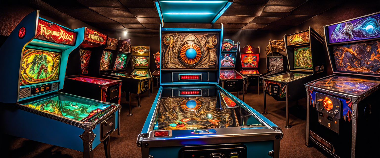 A close-up of Stern's Dungeons & Dragons pinball machine featuring the glowing dragon.