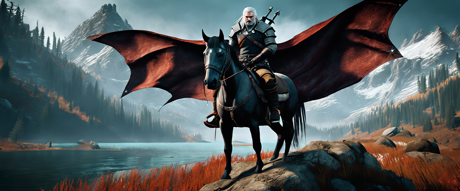 CD Projekt Red's logo and promotional image for The Witcher game.