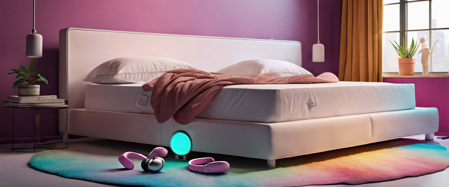 Ozlo Sleepbuds displayed next to a sleep mask and a peaceful sleeping environment.