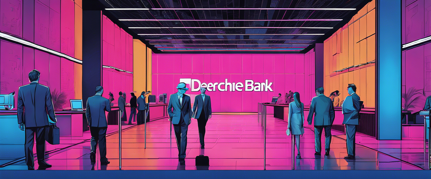 Deutsche Bank logo with blockchain payment network representation