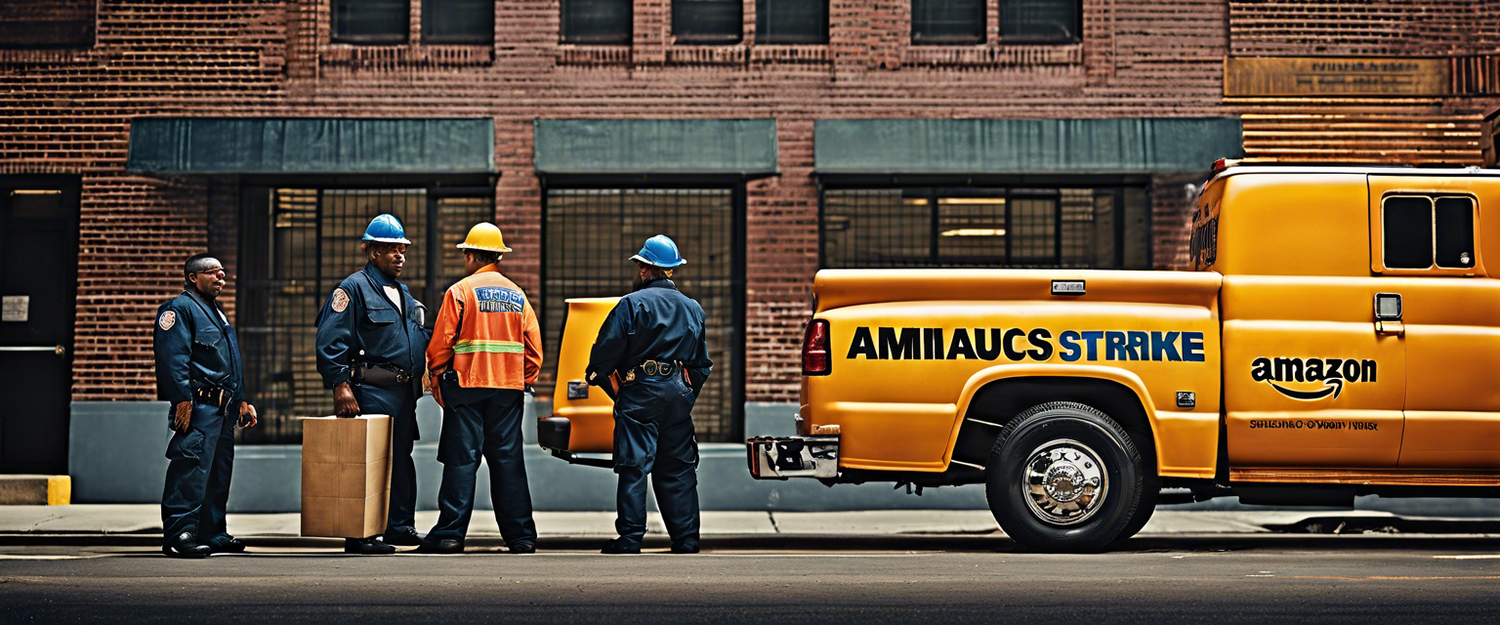 Amazon Teamsters workers protesting for better wages and safer working conditions.