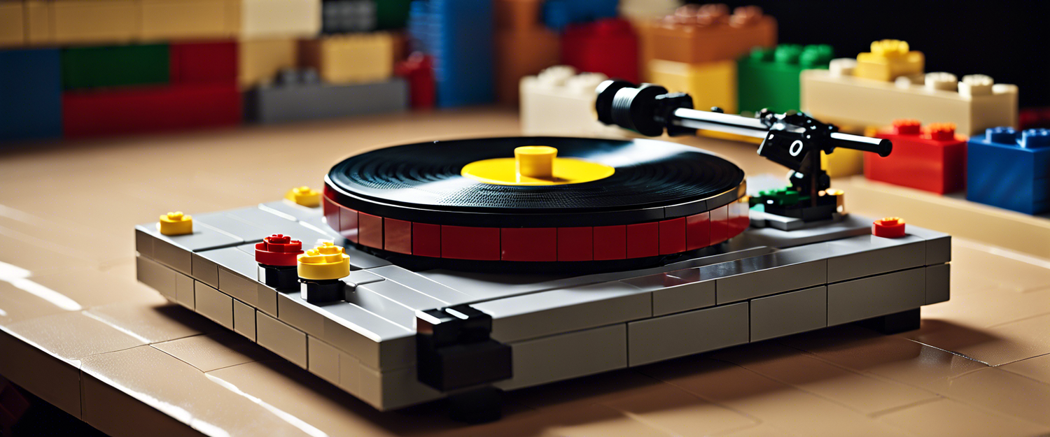 Lego Technics SL-1200 MK2 turntable model with moving parts and motorized platter