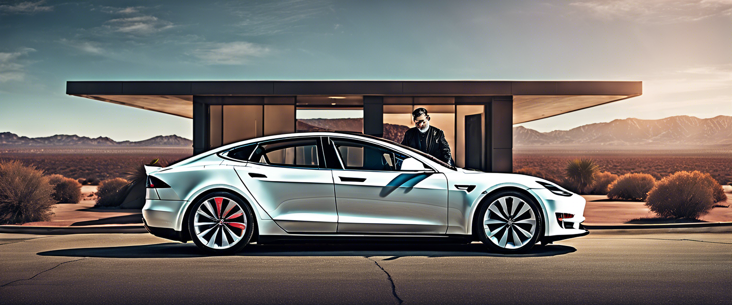 Tesla electric vehicle in California's landscape.