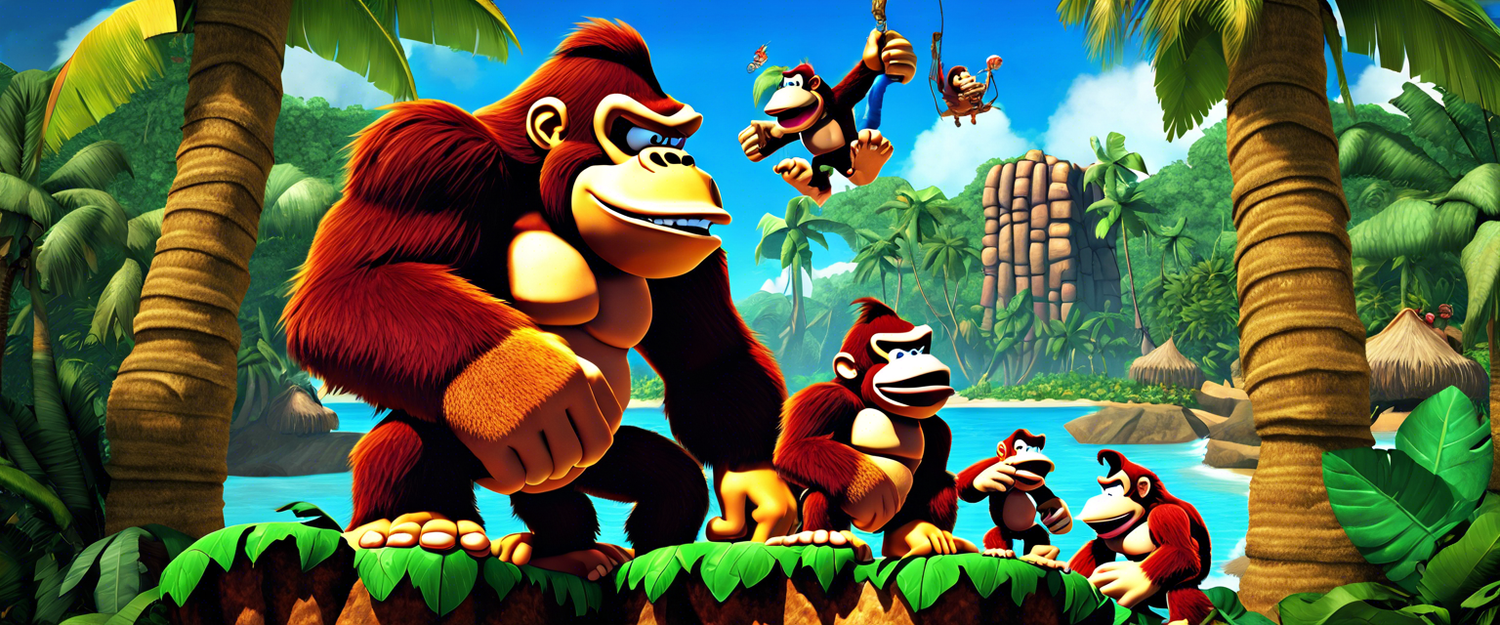 Donkey Kong Country Returns logo with Nintendo Switch console