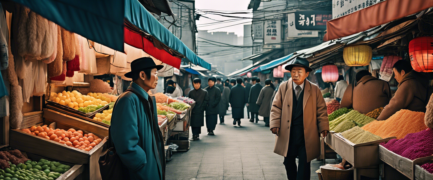 A bustling scene at Dongdaemun Market in South Korea, showcasing local commerce.