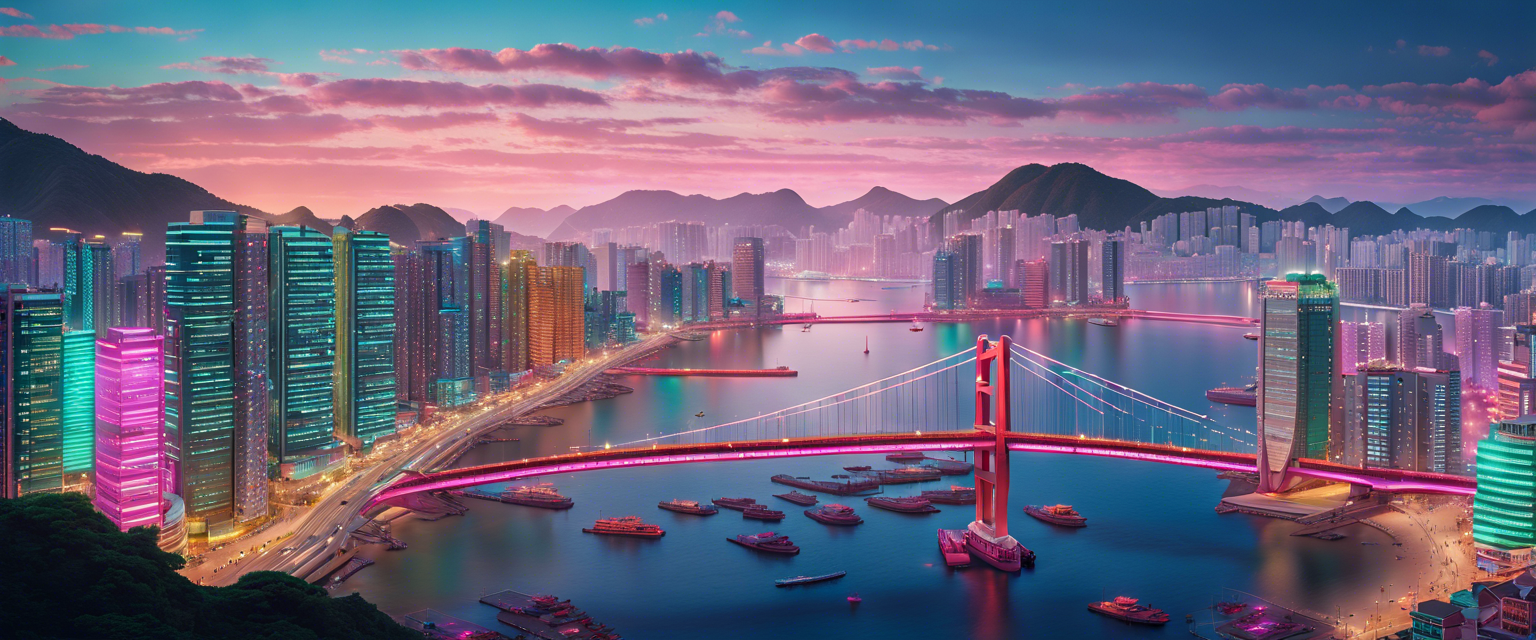 Busan skyline featuring blockchain technology representation.