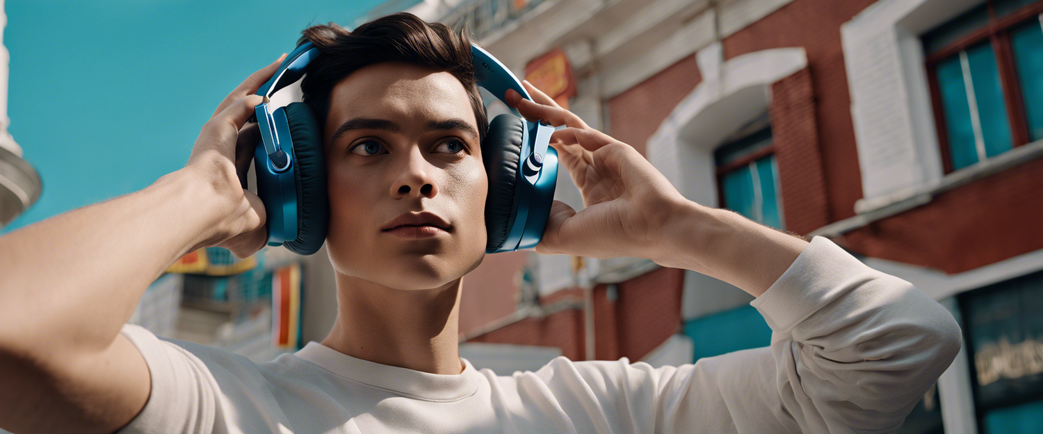 Pair of Sony WH-1000XM5 headphones on a desk.