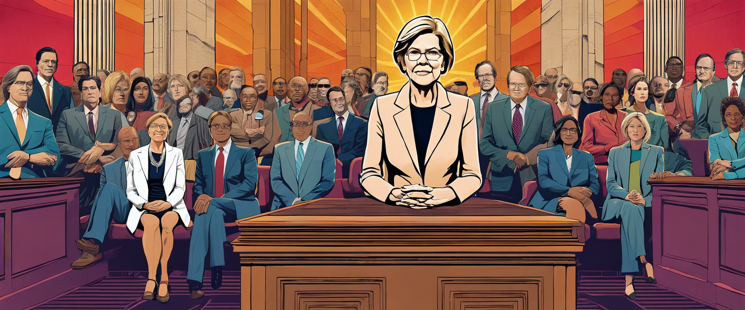 Senator Elizabeth Warren discussing cryptocurrency regulations.