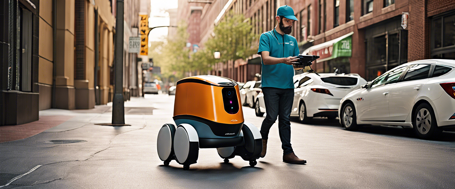 Avride's new four-wheeled delivery robot navigating a sidewalk.