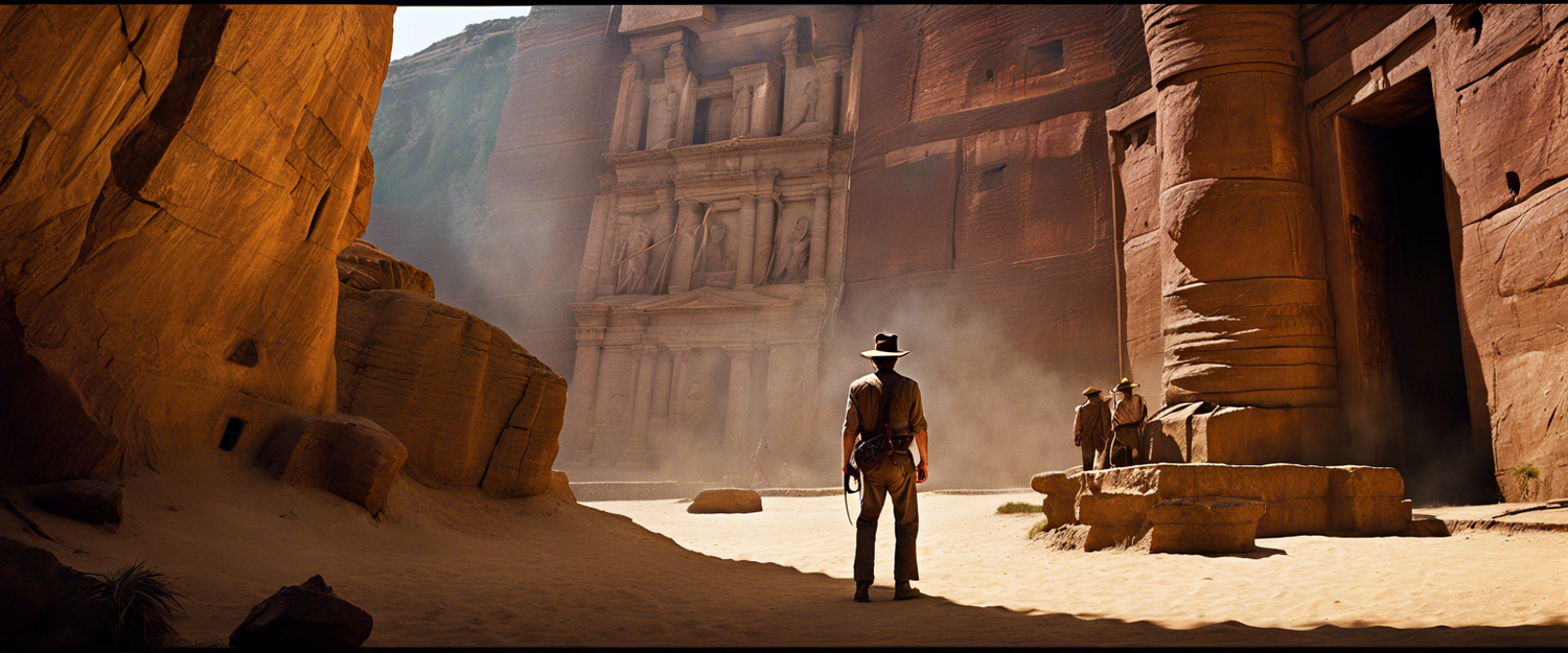 Indiana Jones exploring the Great Pyramid of Giza with Nazis in the background.