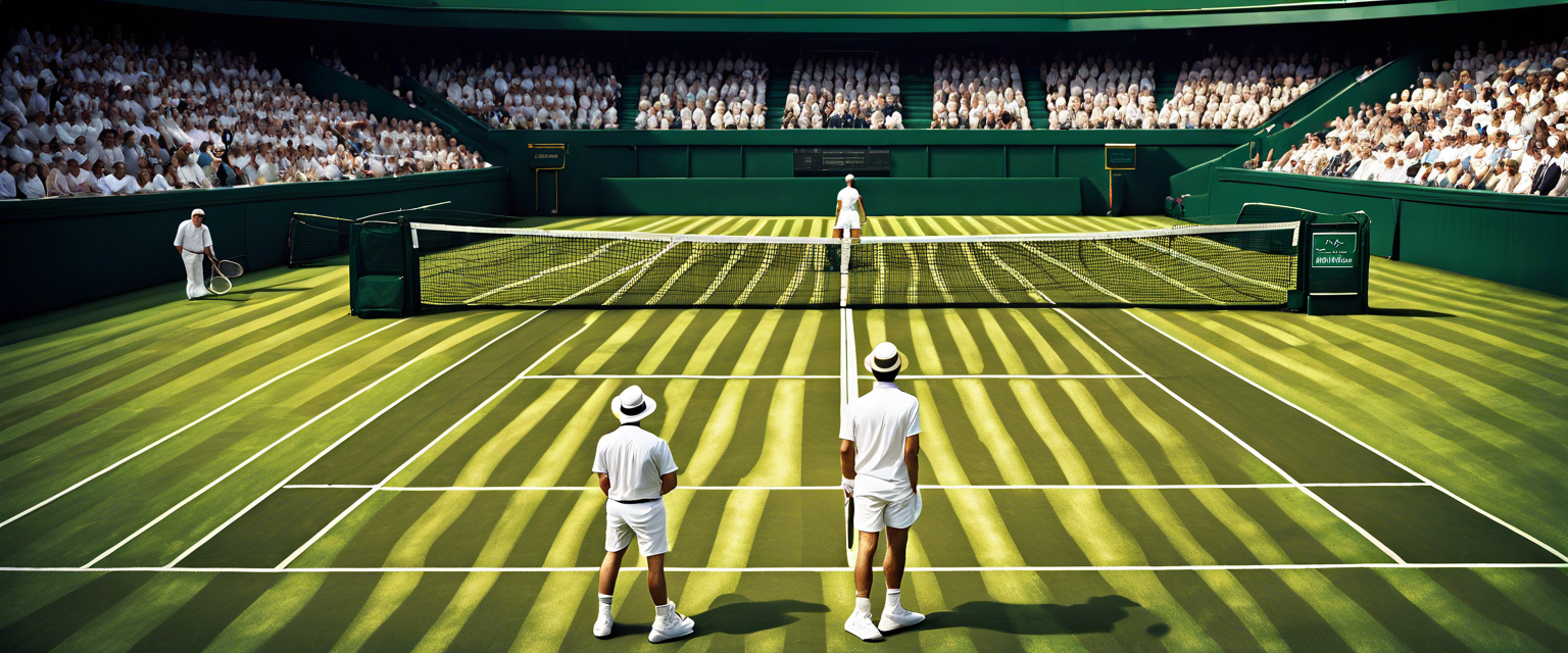 Wimbledon Championships logo with electronic line-calling technology in the background.