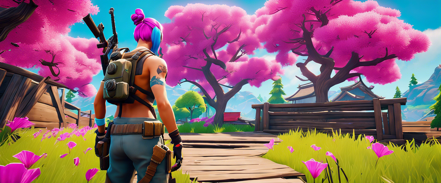 Illustration of Fortnite characters in a Japanese-themed landscape.