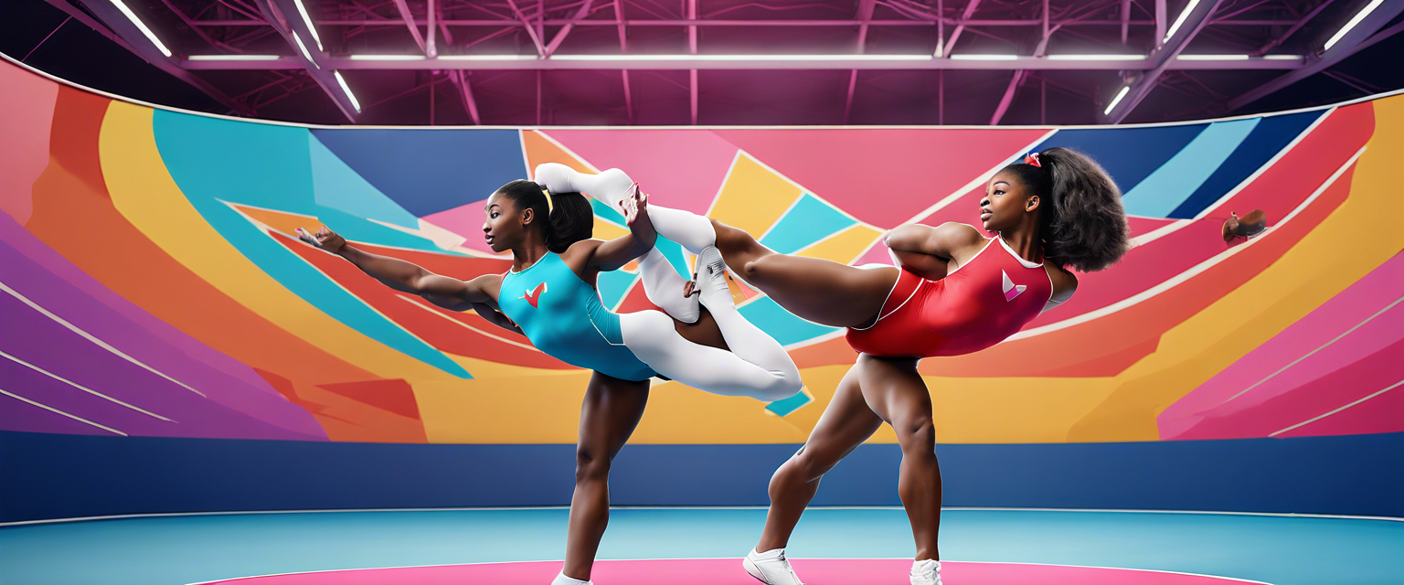 Simone Biles and Sunisa Lee celebrating their gold medal win and planning a TikTok video.