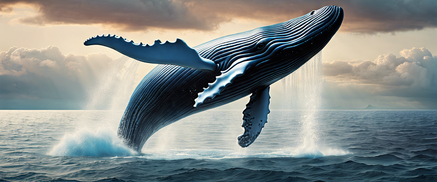 A whale symbolizing a major cryptocurrency purchase with SOL token.