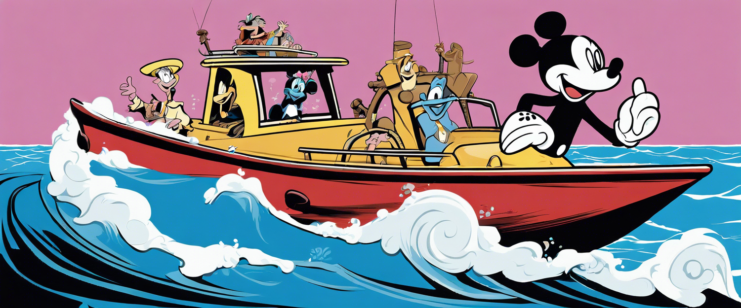 Illustration of Screamboat Willie entering public domain, showcasing its historical significance.