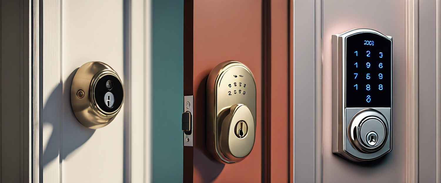 A modern smart lock on a front door, showcasing advanced technology and security features.