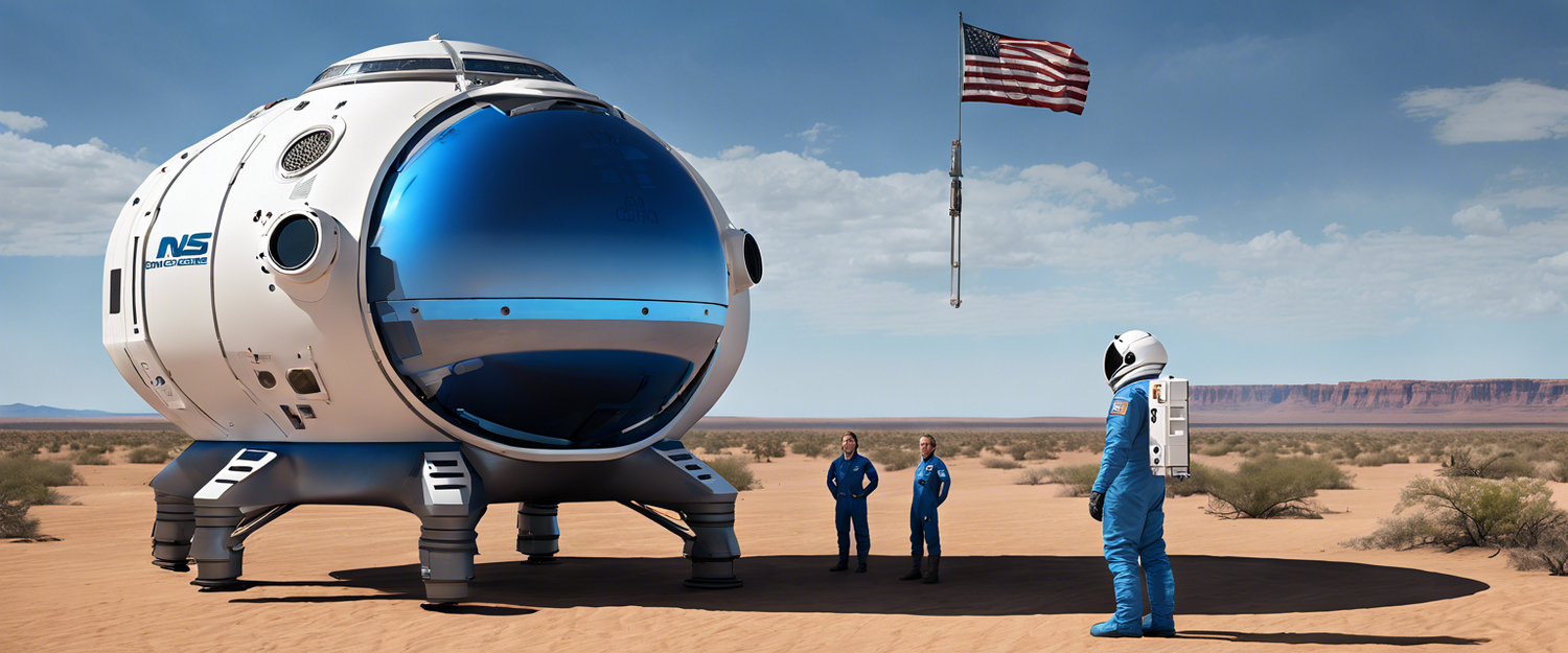 Blue Origin rocket launching with crew capsule and payloads