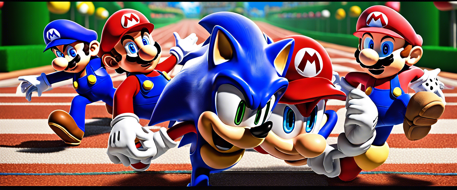 Mario and Sonic logo with Olympic rings transition.