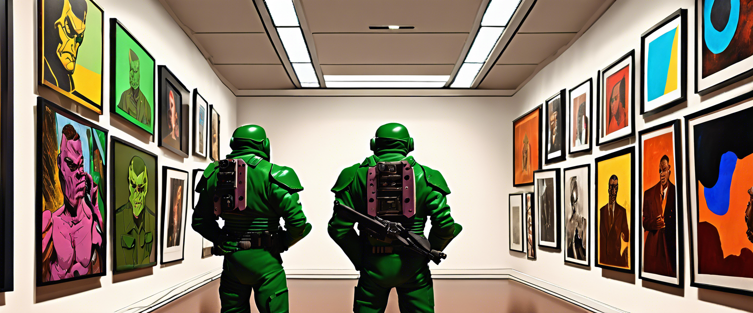 Doom styled game where player collects wine in an art gallery.