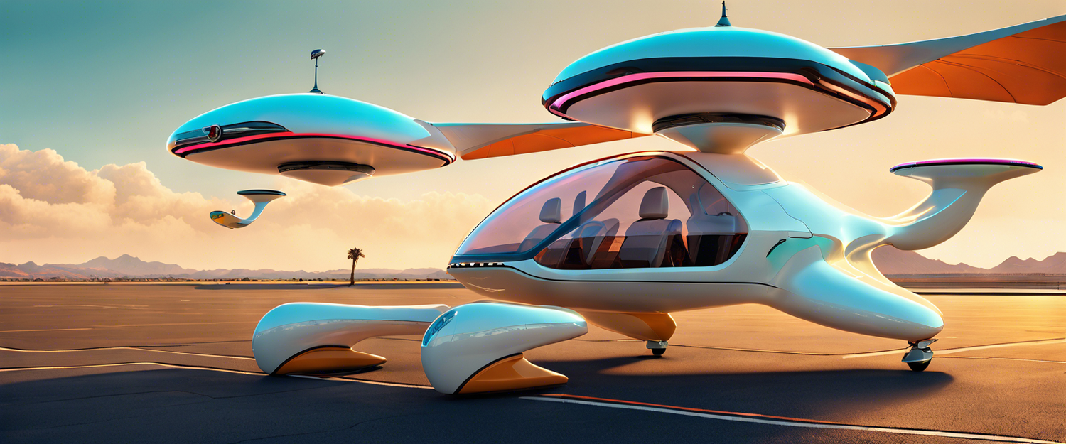 Flying electric car in urban setting showcasing future transportation.