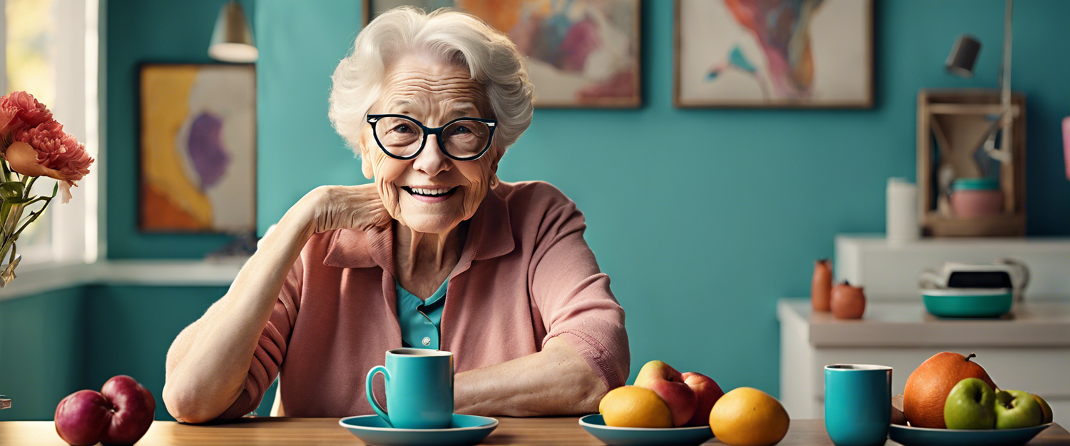 Elderly woman using Alexa device to listen to music