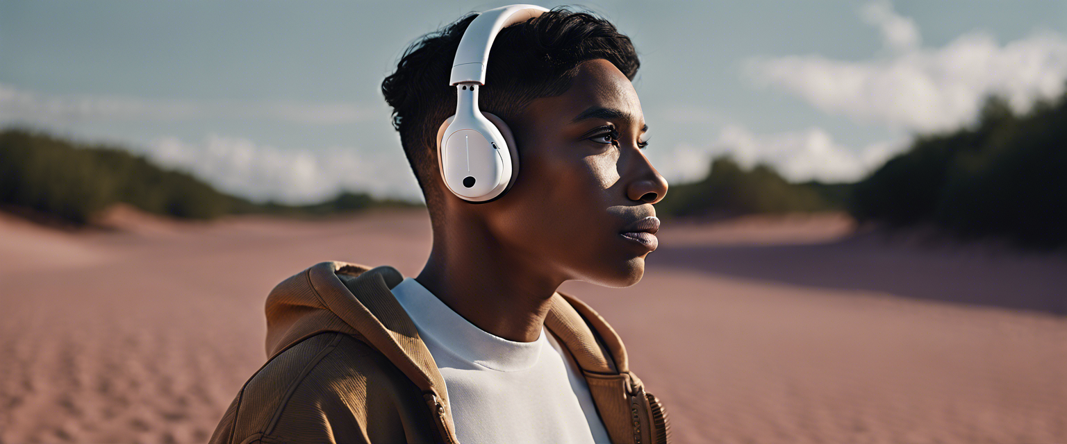 Person using AirPods for hearing health features in a park.