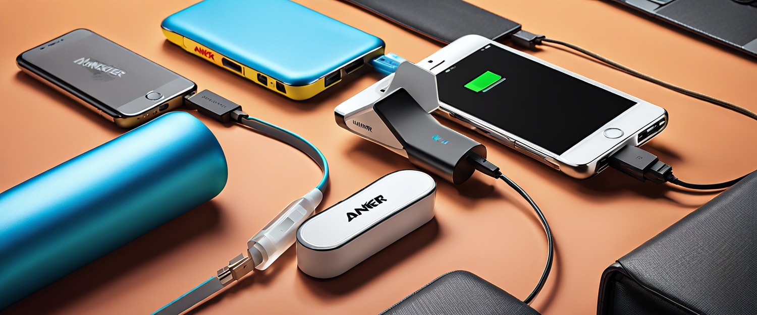 Anker power bank with retractable cables and power display