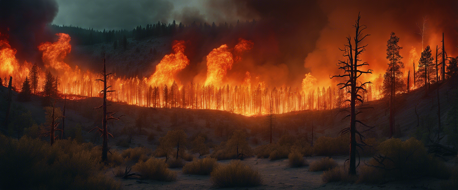 A timelapse image of a wilderness camera engulfed by wildfire.