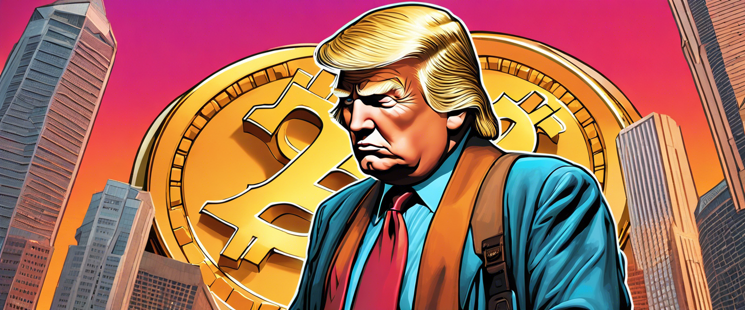 Bitcoin logo with price surge graphic in relation to Trump's crypto support.