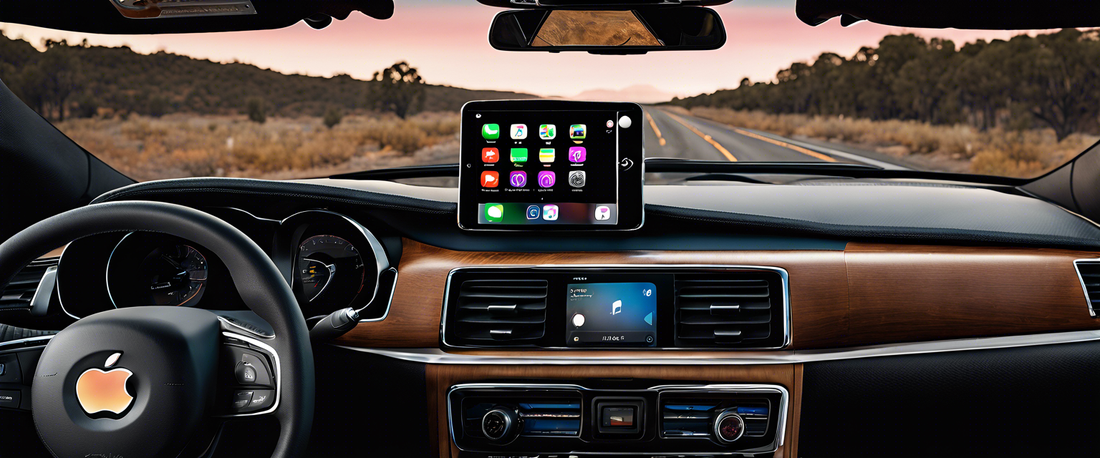 Illustration of Apple CarPlay interface in a modern vehicle
