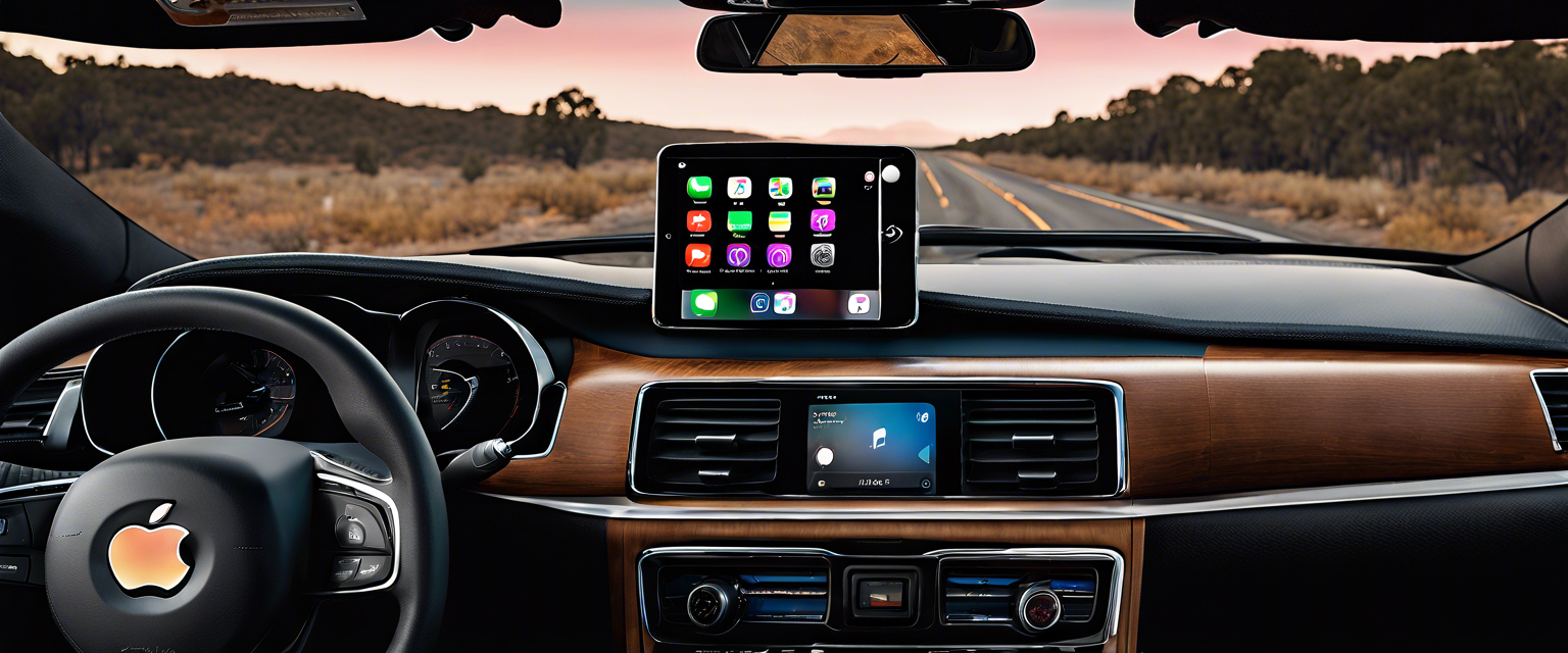 Illustration of Apple CarPlay interface in a modern vehicle