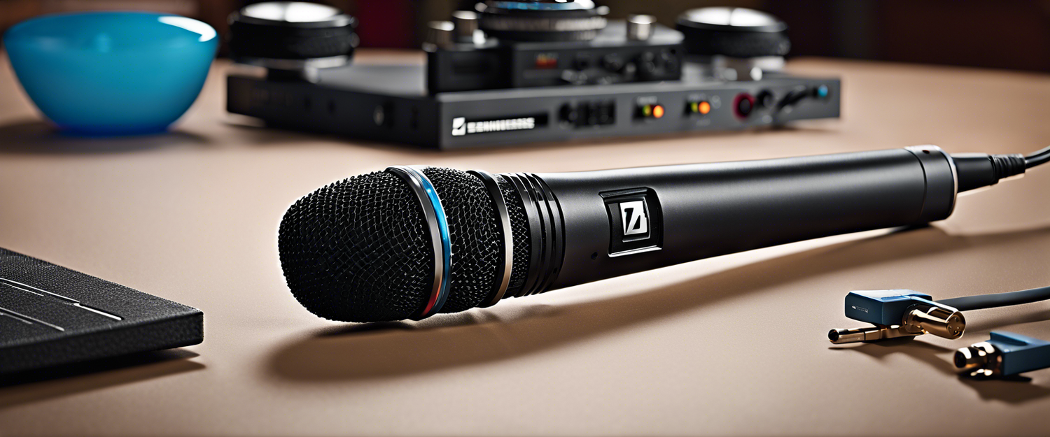 Sennheiser Profile Wireless microphone kit showing the clip-on mics and charging bar.