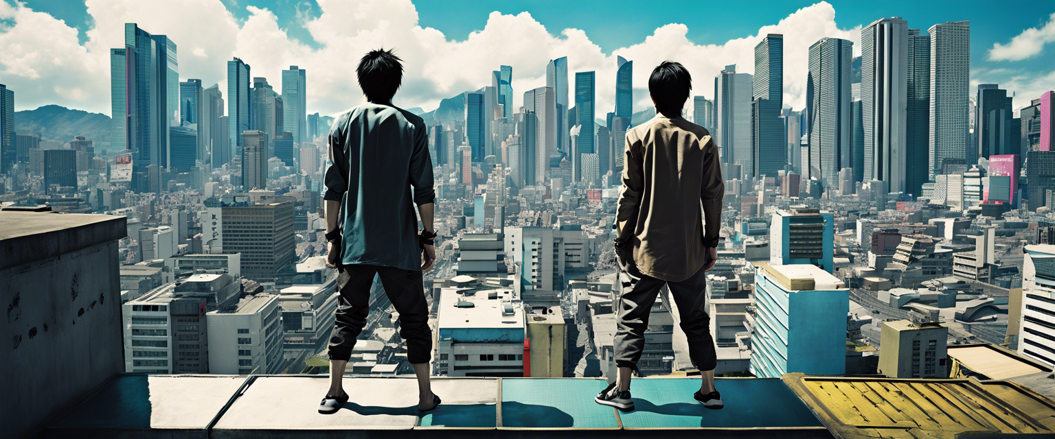 A dynamic scene from Shinichirō Watanabe's Lazarus showcasing parkour action.