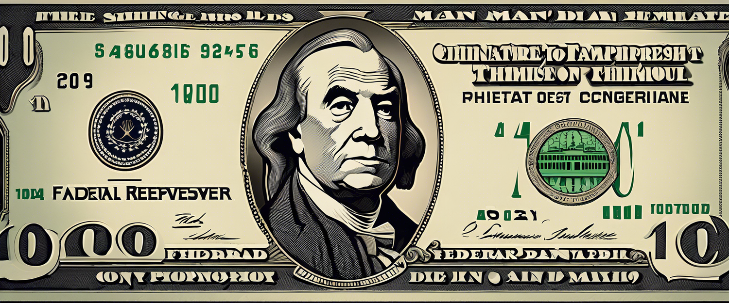 Federal Reserve headquarters with interest rate graphs and data.