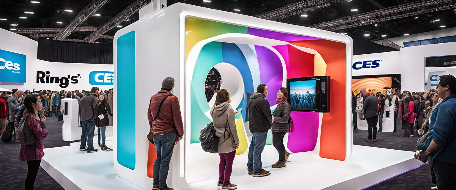 Giant video doorbell on display at CES 2023 with visitor interaction.