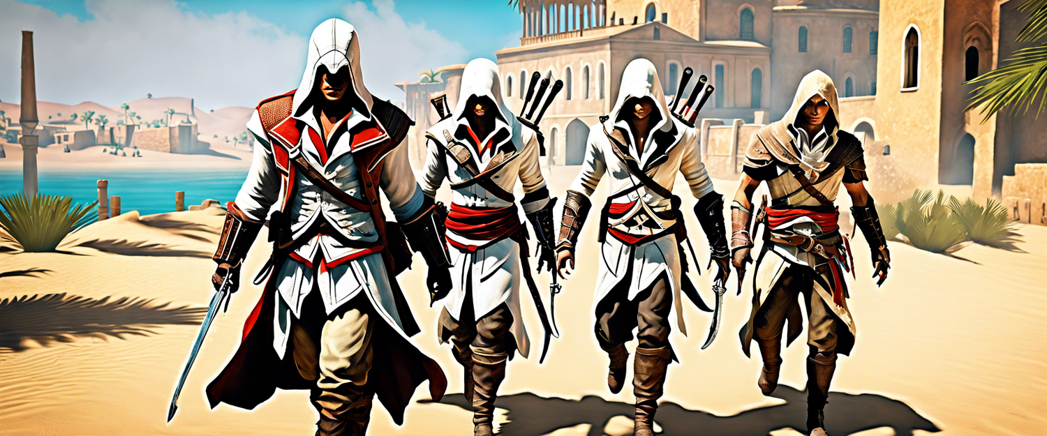 Assassin's Creed Shadows game art featuring Yasuke and Naoe in Japan