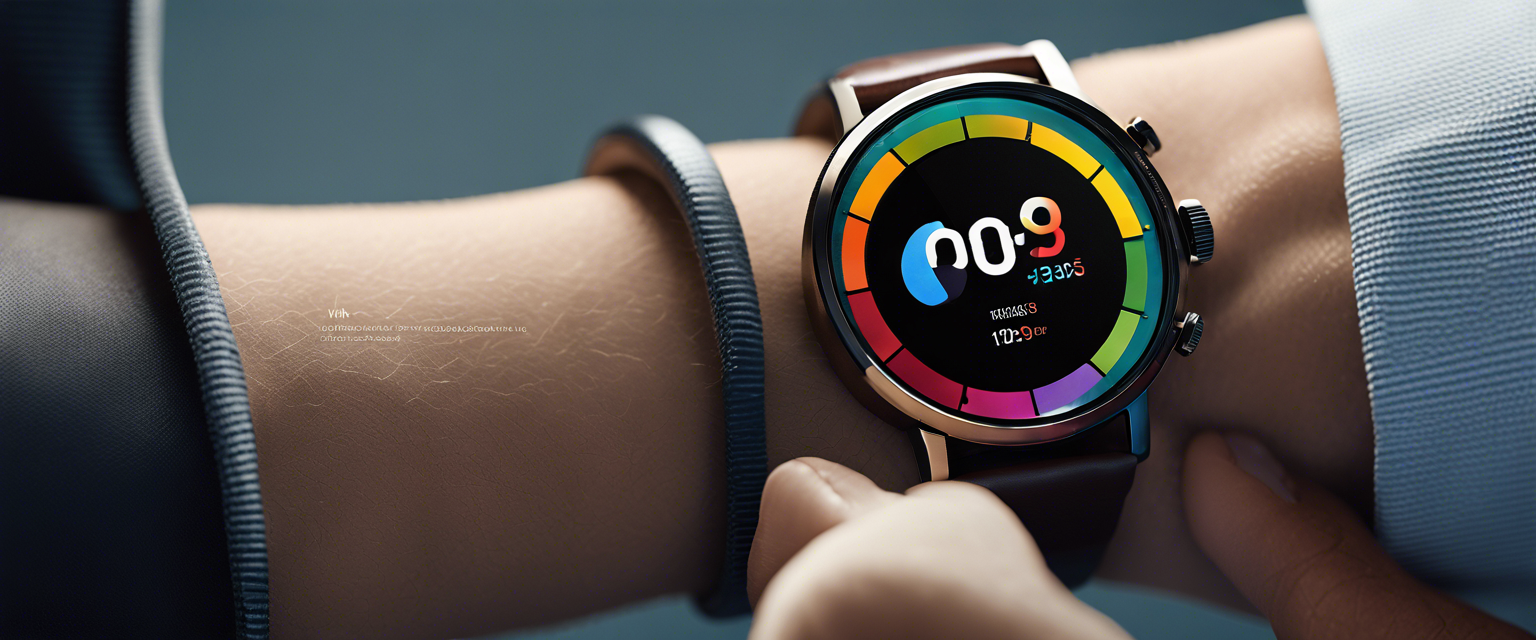 Wear OS smartwatch with blood oxygen monitoring features showcased.