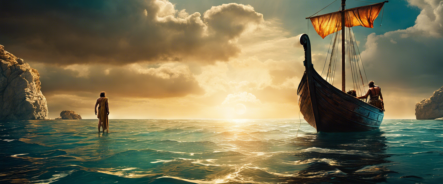 Promotional image for Christopher Nolan's The Odyssey featuring an epic landscape.