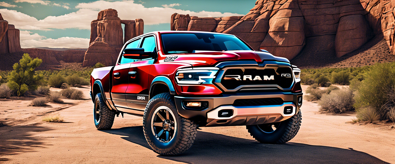 Ram 1500 Rev electric truck showcased in a modern automotive setting.